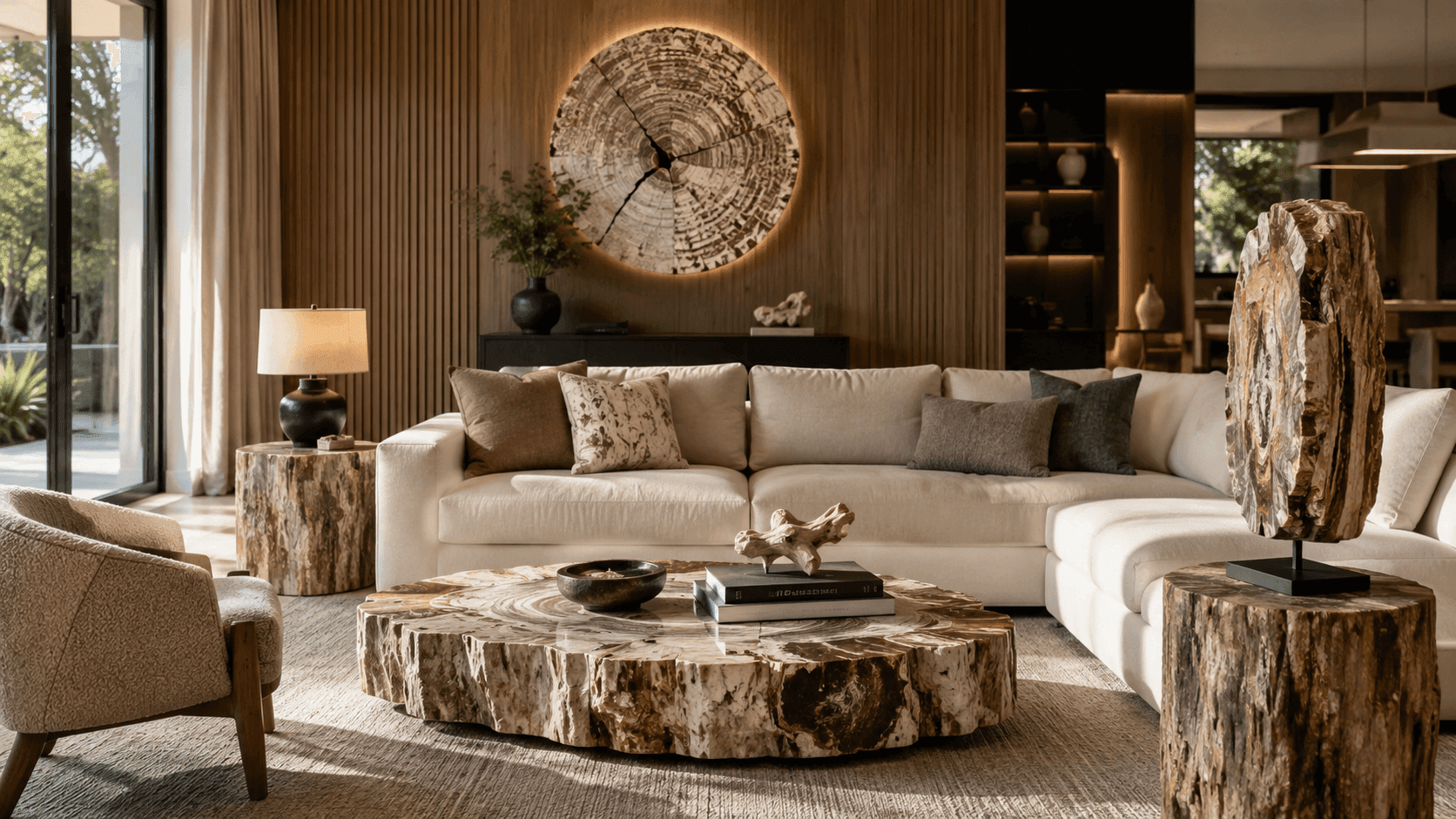 Pièce de bois fossilisé en décoration d'intérieur