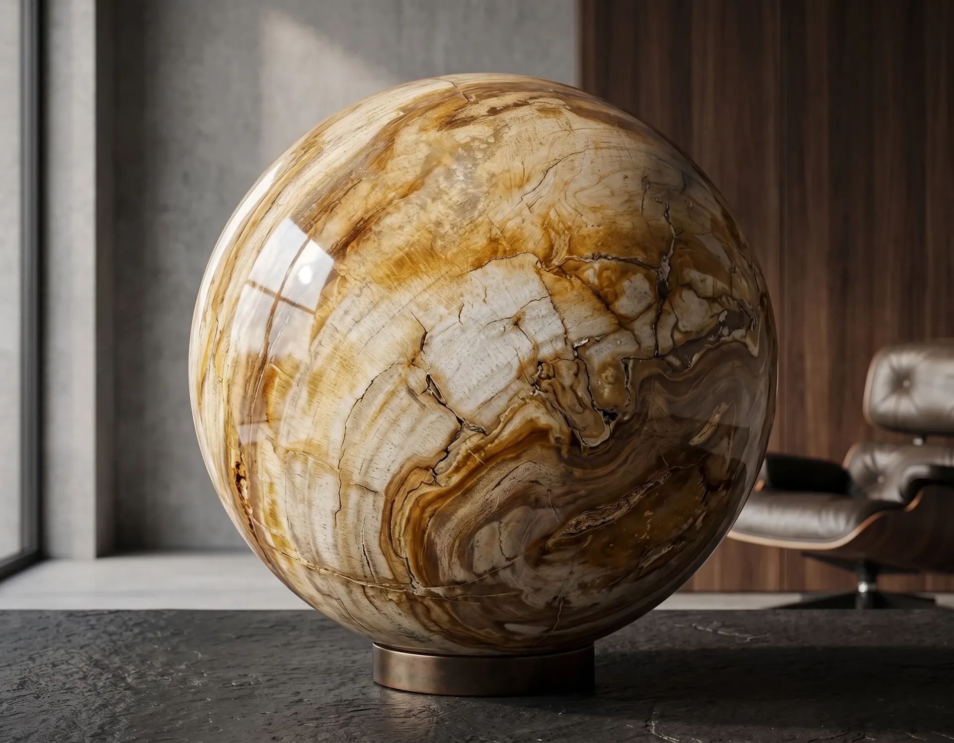 Boule en bois pétrifié