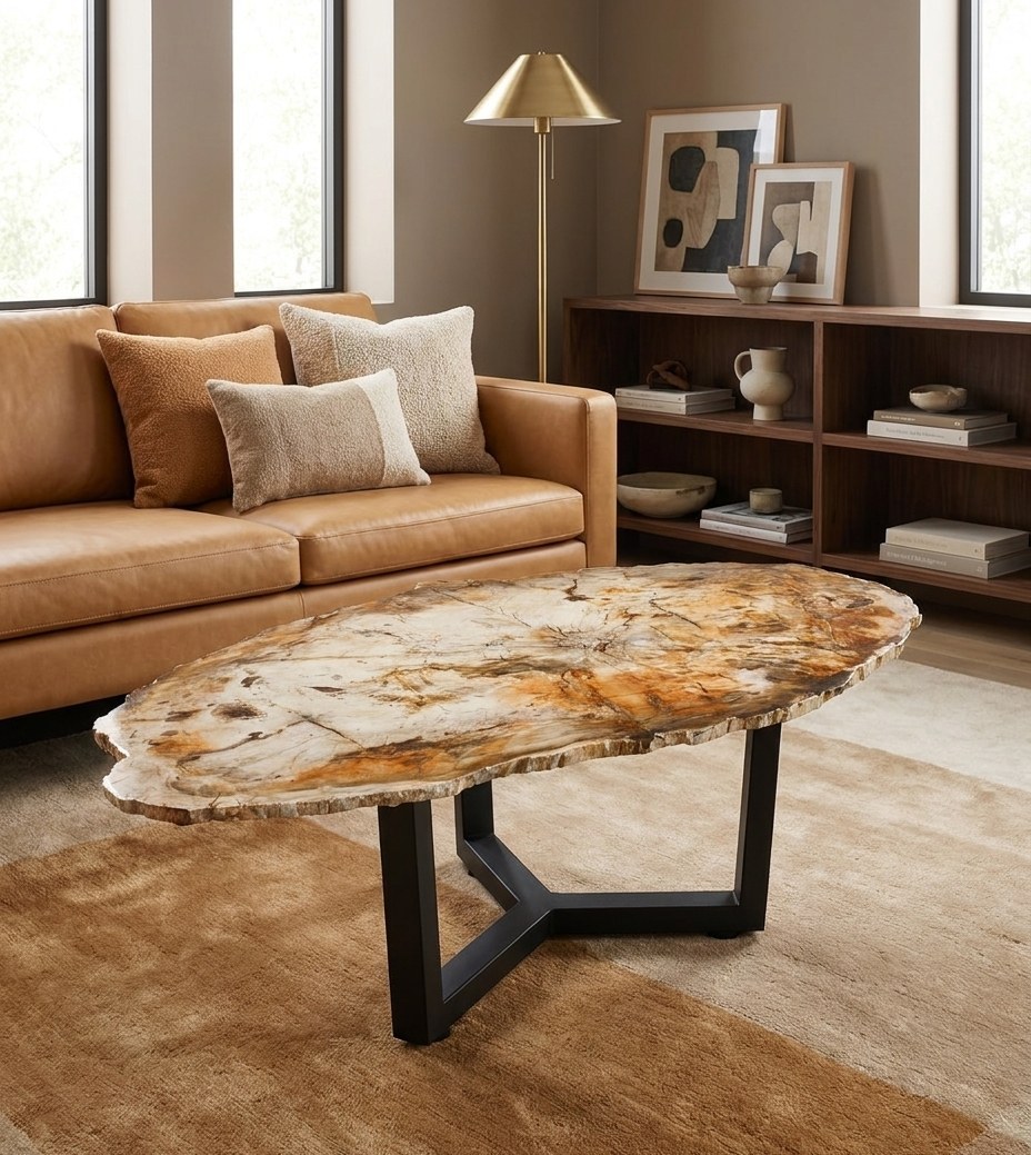 Table Ambra en bois pétrifié