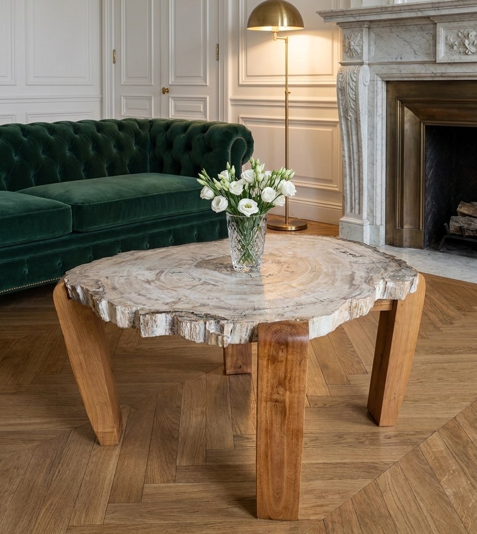 Table Argentea en bois pétrifié