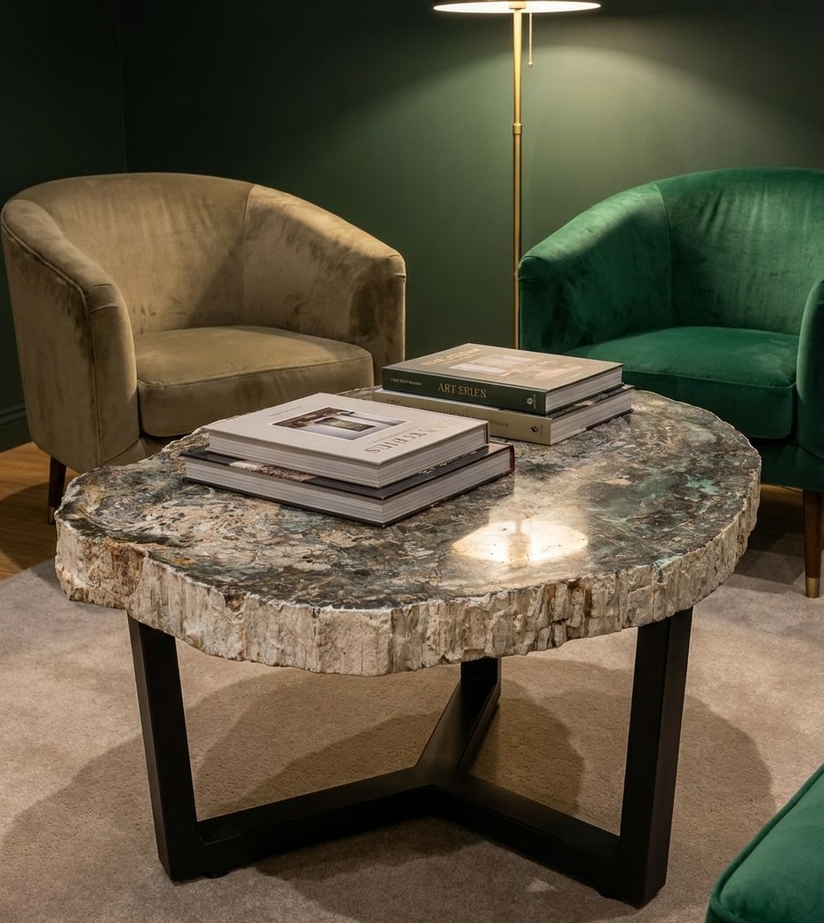 Table Viridis en bois pétrifié